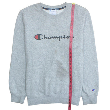 Champion Men's Grey Logo Crew Neck Pullover Sweatshirt L