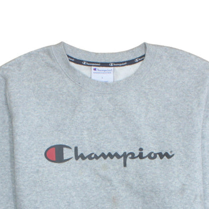 Champion Men's Grey Logo Crew Neck Pullover Sweatshirt L