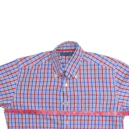 Tommy Hilfiger Men's Red Blue Checked Cotton Button-Up Shirt Size S