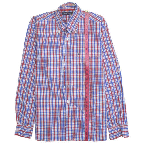 Tommy Hilfiger Men's Red Blue Checked Cotton Button-Up Shirt Size S