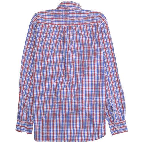 Tommy Hilfiger Men's Red Blue Checked Cotton Button-Up Shirt Size S