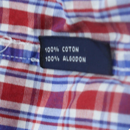 Tommy Hilfiger Men's Red Blue Checked Cotton Button-Up Shirt Size S