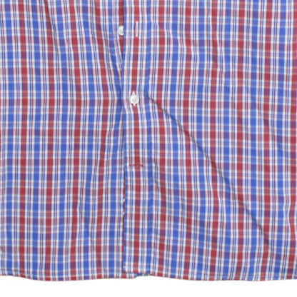 Tommy Hilfiger Men's Red Blue Checked Cotton Button-Up Shirt Size S