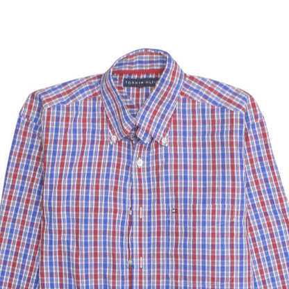 Tommy Hilfiger Men's Red Blue Checked Cotton Button-Up Shirt Size S