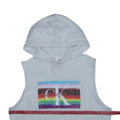 Calvin Klein Jeans Men's White XL Sleeveless Logo Hoodie