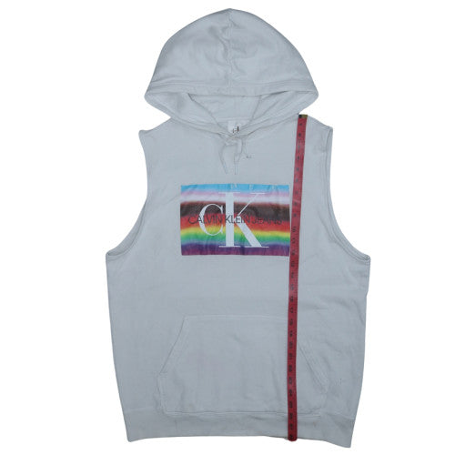 Calvin Klein Jeans Men's White XL Sleeveless Logo Hoodie