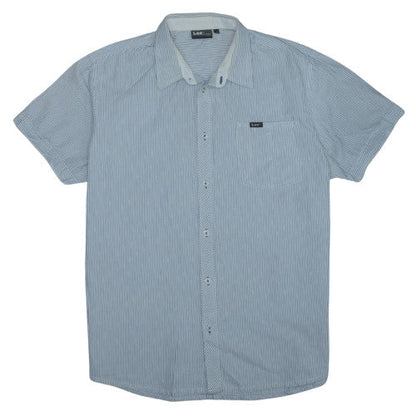 Lee Men's Blue Striped Short Sleeve Cotton Button-Up Shirt XL