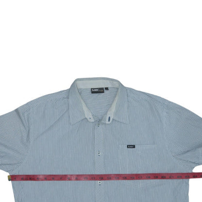 Lee Men's Blue Striped Short Sleeve Cotton Button-Up Shirt XL