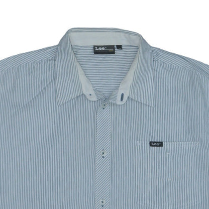 Lee Men's Blue Striped Short Sleeve Cotton Button-Up Shirt XL