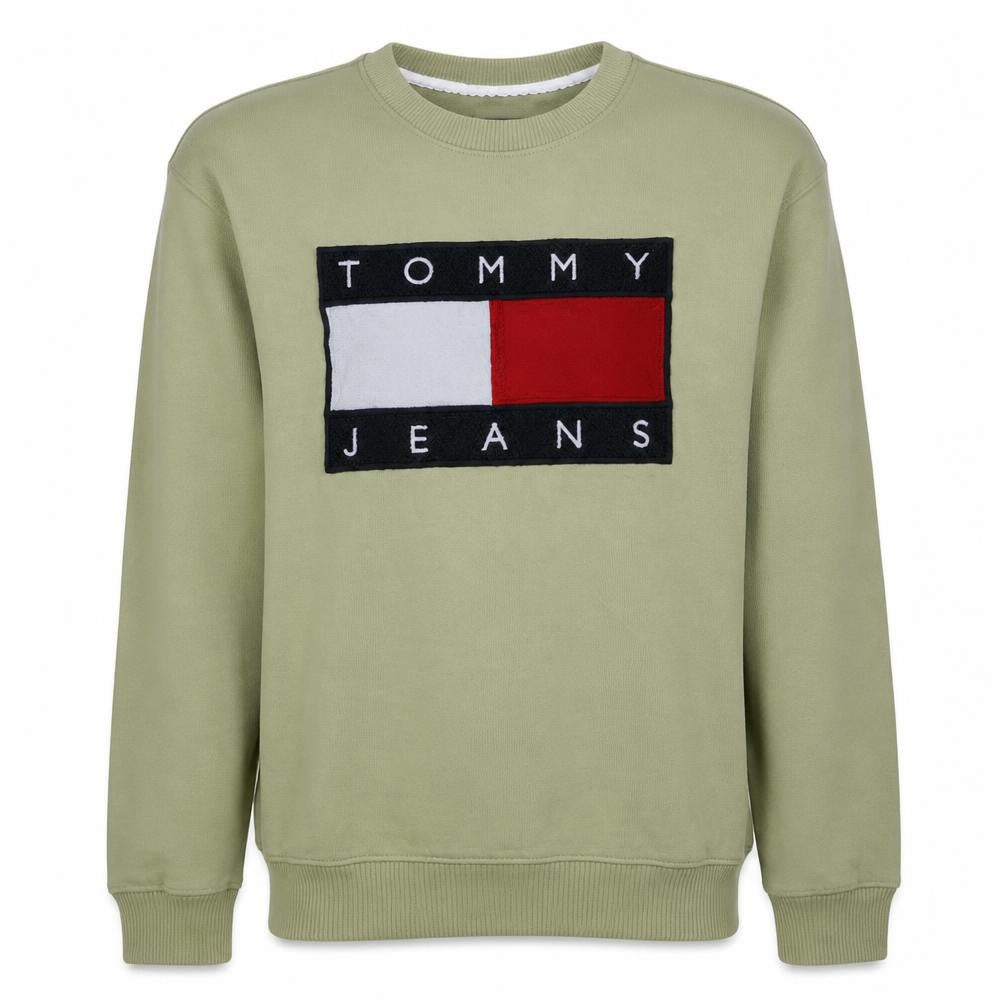 Tommy Jeans Men's Beige XL Pullover Sweatshirt Logo Crew Neck
