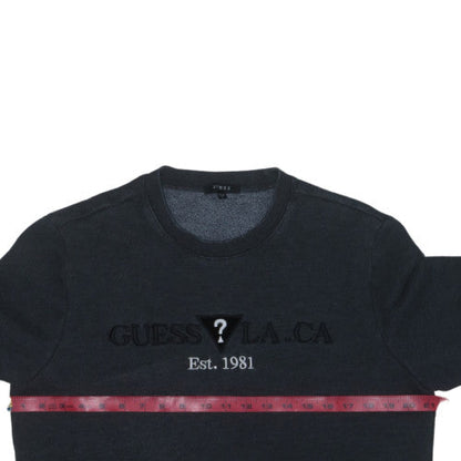 Guess Mens Black Crew Neck Pullover Sweatshirt L Embroidered Logo