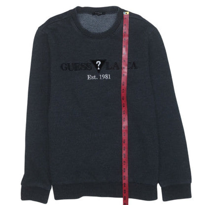 Guess Mens Black Crew Neck Pullover Sweatshirt L Embroidered Logo