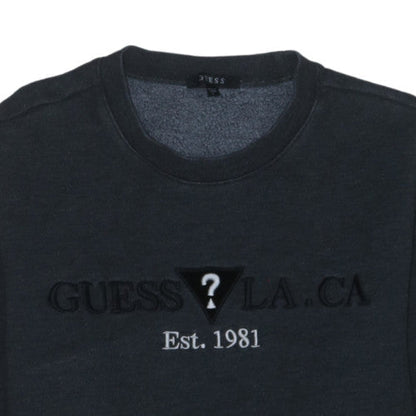 Guess Mens Black Crew Neck Pullover Sweatshirt L Embroidered Logo