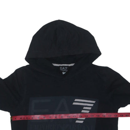 Emporio Armani EA7 Men's Black Hoodie Small Pullover Logo Cotton Blend