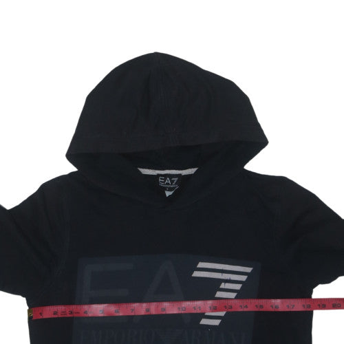 Emporio Armani EA7 Men's Black Hoodie Small Pullover Logo Cotton Blend