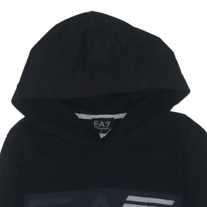 Emporio Armani EA7 Men's Black Hoodie Small Pullover Logo Cotton Blend
