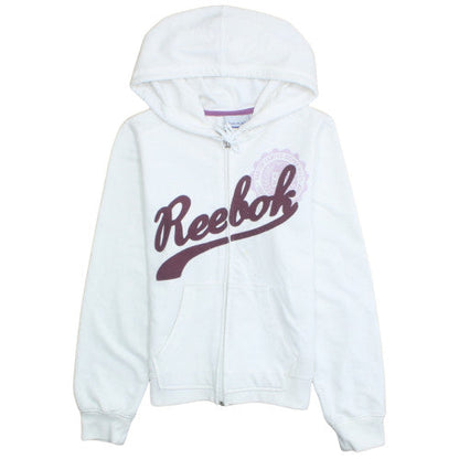 Reebok Womens White Full Zip Hoodie Size M Cotton Blend Sportswear