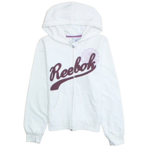 Reebok Womens White Full Zip Hoodie Size M Cotton Blend Sportswear