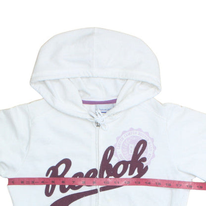 Reebok Womens White Full Zip Hoodie Size M Cotton Blend Sportswear
