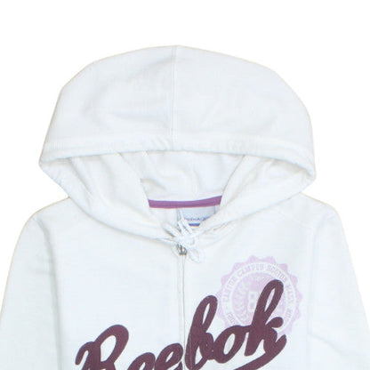Reebok Womens White Full Zip Hoodie Size M Cotton Blend Sportswear