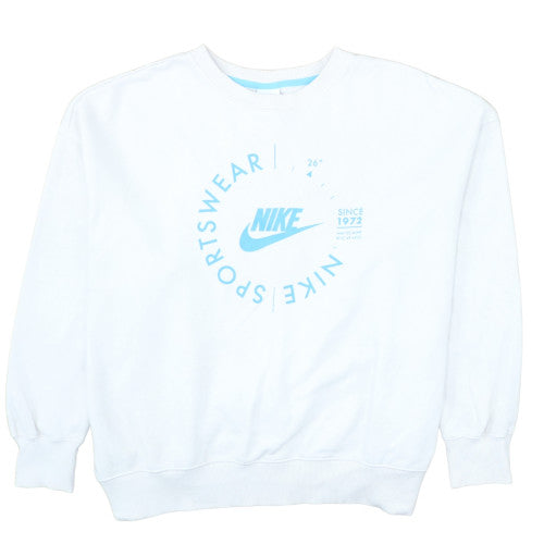 Nike Womens White Blue Logo Crew Neck Pullover Sweatshirt XL