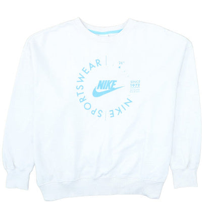 Nike Womens White Blue Logo Crew Neck Pullover Sweatshirt XL