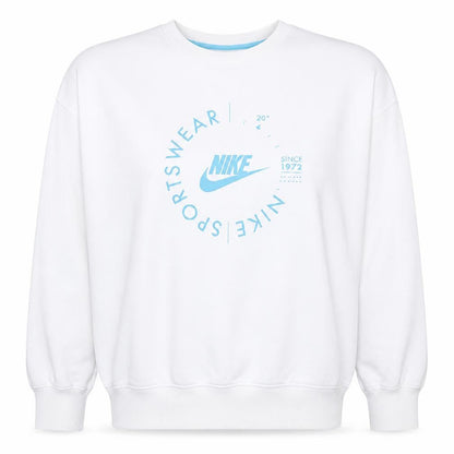 Nike Womens White Blue Logo Crew Neck Pullover Sweatshirt XL
