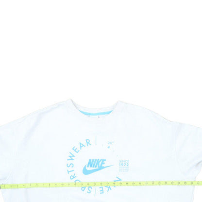Nike Womens White Blue Logo Crew Neck Pullover Sweatshirt XL