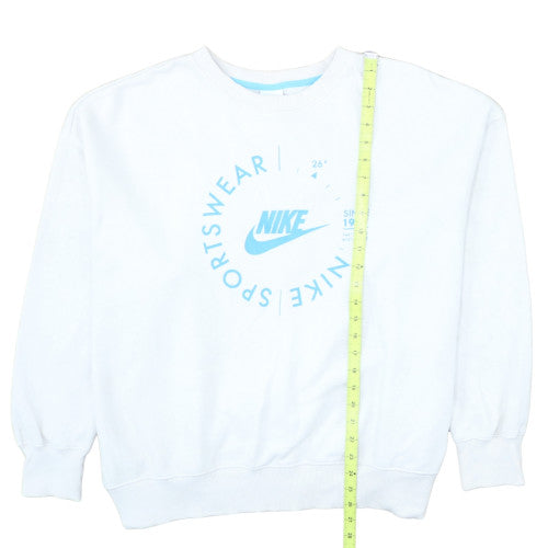 Nike Womens White Blue Logo Crew Neck Pullover Sweatshirt XL