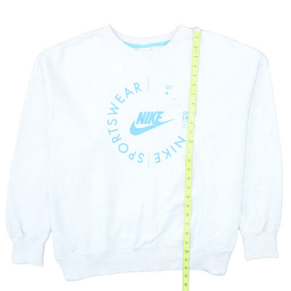 Nike Womens White Blue Logo Crew Neck Pullover Sweatshirt XL