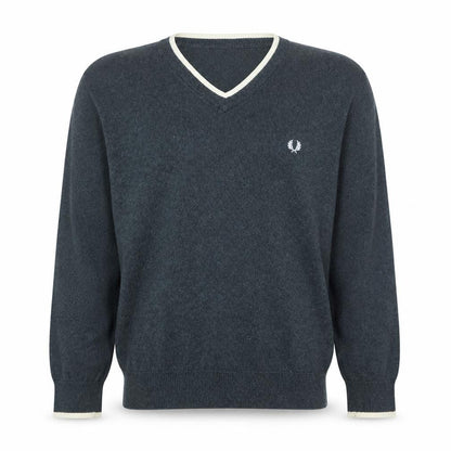 Fred Perry Men's Grey Wool V-Neck Jumper Size S Classic Knit
