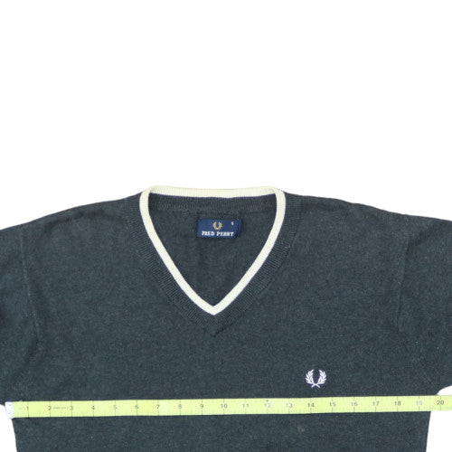 Fred Perry Men's Grey Wool V-Neck Jumper Size S Classic Knit