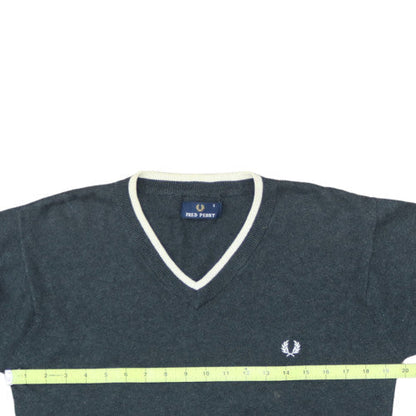 Fred Perry Men's Grey Wool V-Neck Jumper Size S Classic Knit