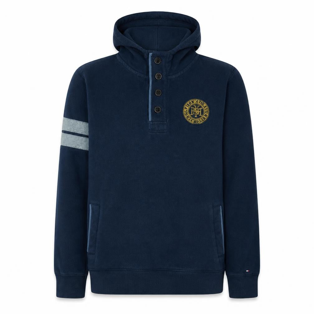 Tommy Hilfiger Men's Blue Henley Hoodie Size M Fleece Sweatshirt