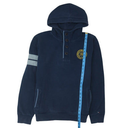 Tommy Hilfiger Men's Blue Henley Hoodie Size M Fleece Sweatshirt