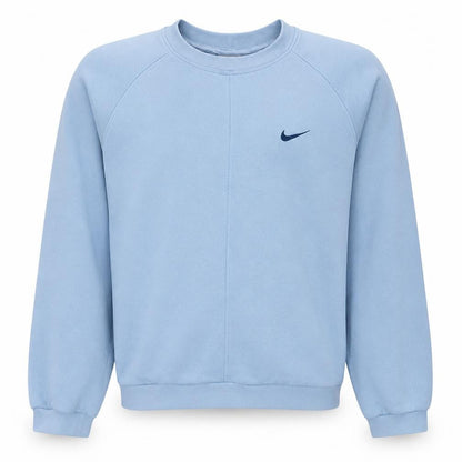 Front view of Nike boys’ blue crew neck fleece pullover sweatshirt, size 13-14, years