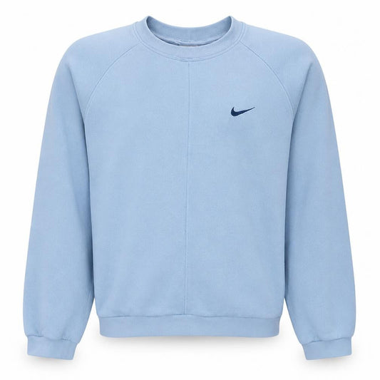 Front view of Nike boys’ blue crew neck fleece pullover sweatshirt, size 13-14, years
