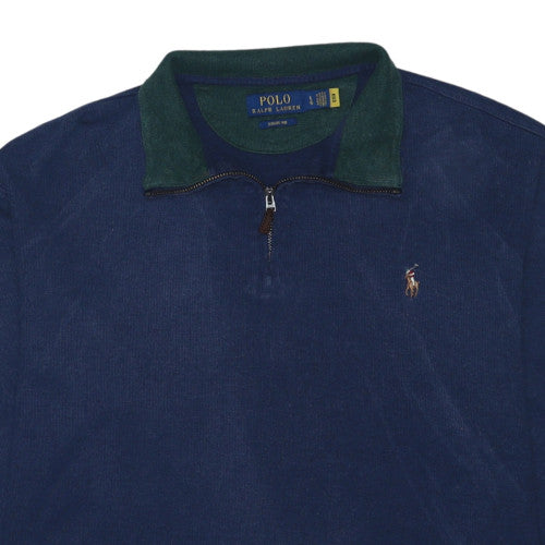 Ralph Lauren Men's Blue Cotton 1/4 Zip Collared Sweatshirt L