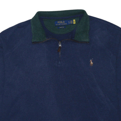 Ralph Lauren Men's Blue Cotton 1/4 Zip Collared Sweatshirt L