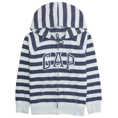GAP Women Blue White Striped Full Zip Hoodie Size L Cotton Blend