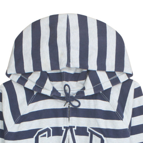 GAP Women Blue White Striped Full Zip Hoodie Size L Cotton Blend