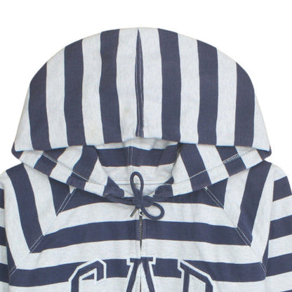 GAP Women Blue White Striped Full Zip Hoodie Size L Cotton Blend