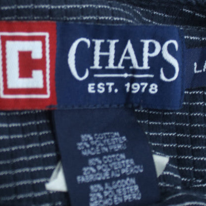 Chaps Men's Blue Striped Polo Shirt Size L Short Sleeve Cotton Blend