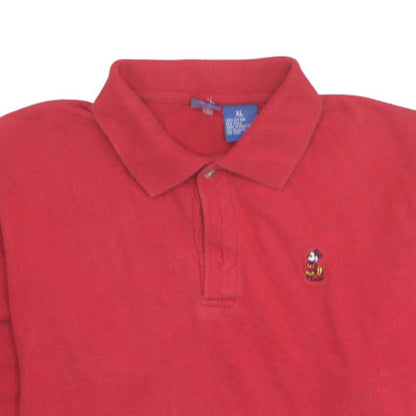 Disney Men's Red Cotton Mickey Mouse Polo Shirt XL