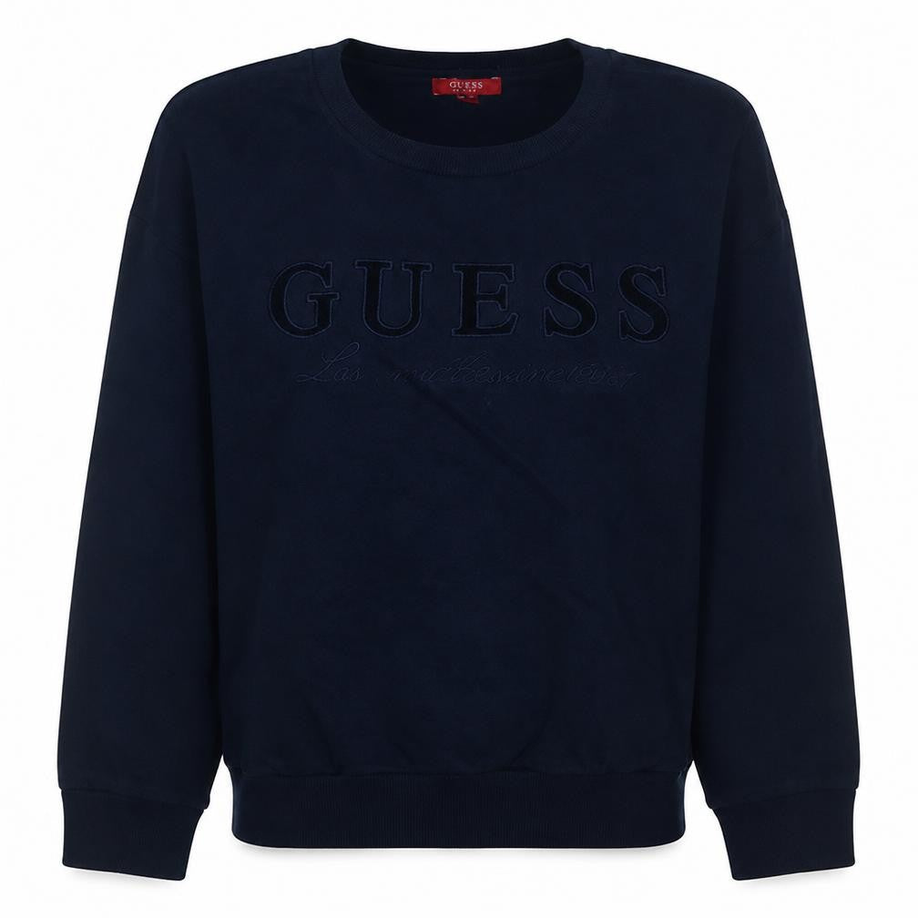 Guess Womens Navy Blue Medium Pullover Sweatshirt Crew Neck Logo