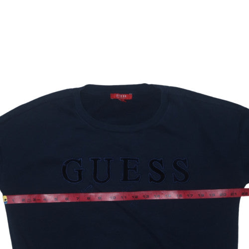 Guess Womens Navy Blue Medium Pullover Sweatshirt Crew Neck Logo