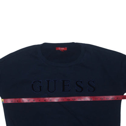Guess Womens Navy Blue Medium Pullover Sweatshirt Crew Neck Logo