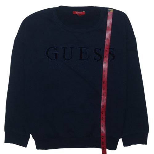 Guess Womens Navy Blue Medium Pullover Sweatshirt Crew Neck Logo