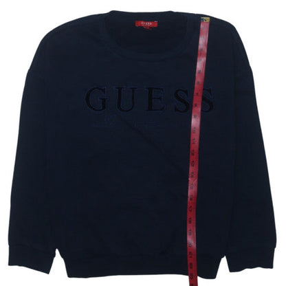 Guess Womens Navy Blue Medium Pullover Sweatshirt Crew Neck Logo
