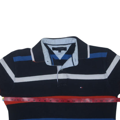 Tommy Hilfiger Men's Navy Striped Cotton Polo Shirt Size M